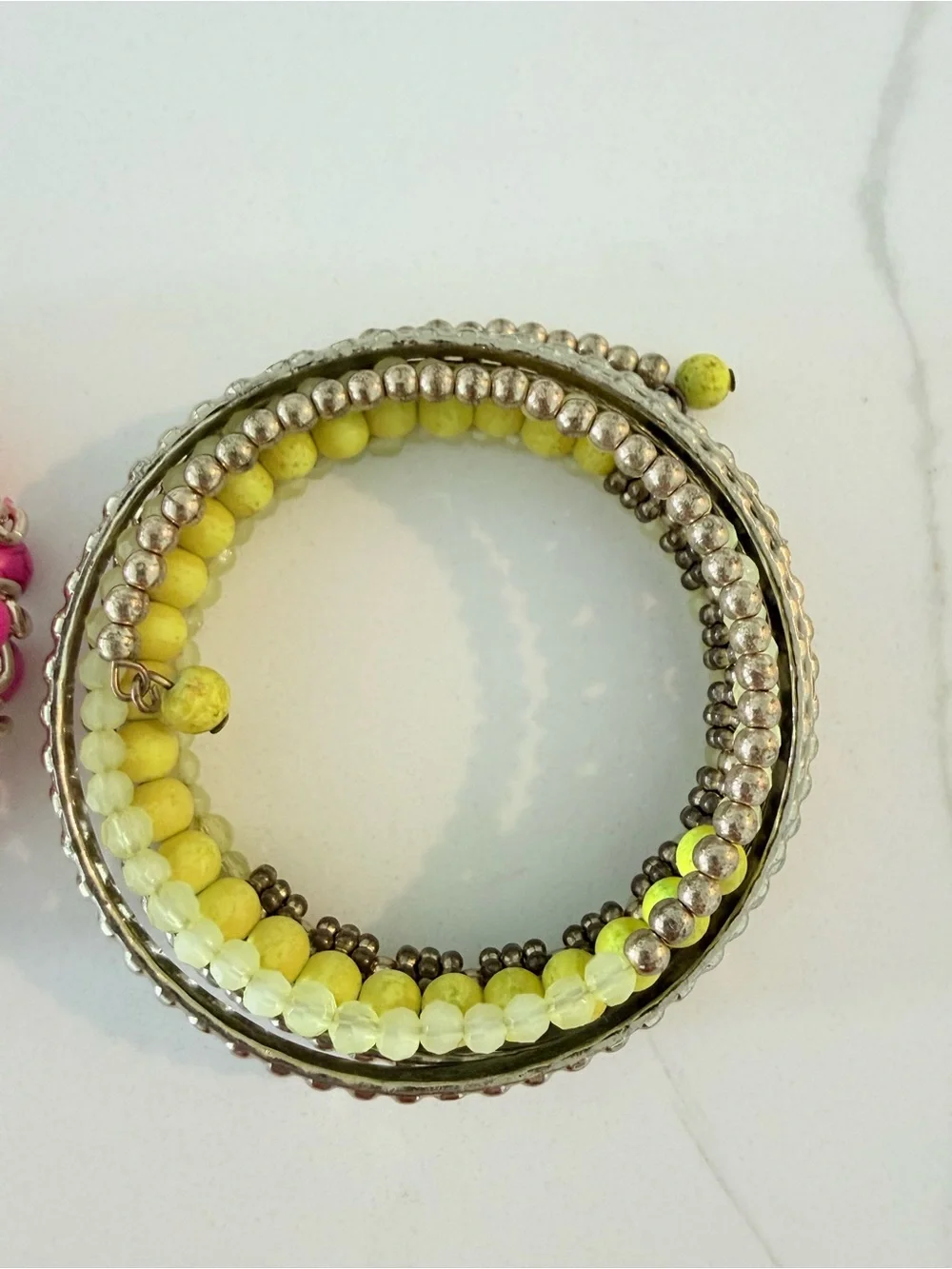 Stackable Bead Bracelet Set - Pink and Yellow